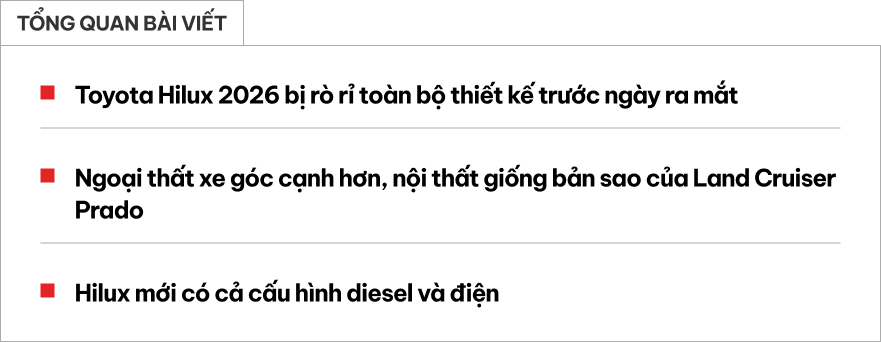 Toyota Hilux 2026 có ảnh thực tế rõ nét Toyota Hilux 2026 thiết kế góc cạnh hơn