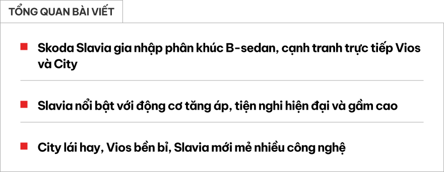 Dưới 600 triệu chọn sedan hạng B: Skoda Slavia đấu ‘xanh chín’ với Vios, City về trang bị- Ảnh 1. Phân khúc sedan hạng B cạnh tranh với Skoda Slavia, Toyota Vios và Honda City